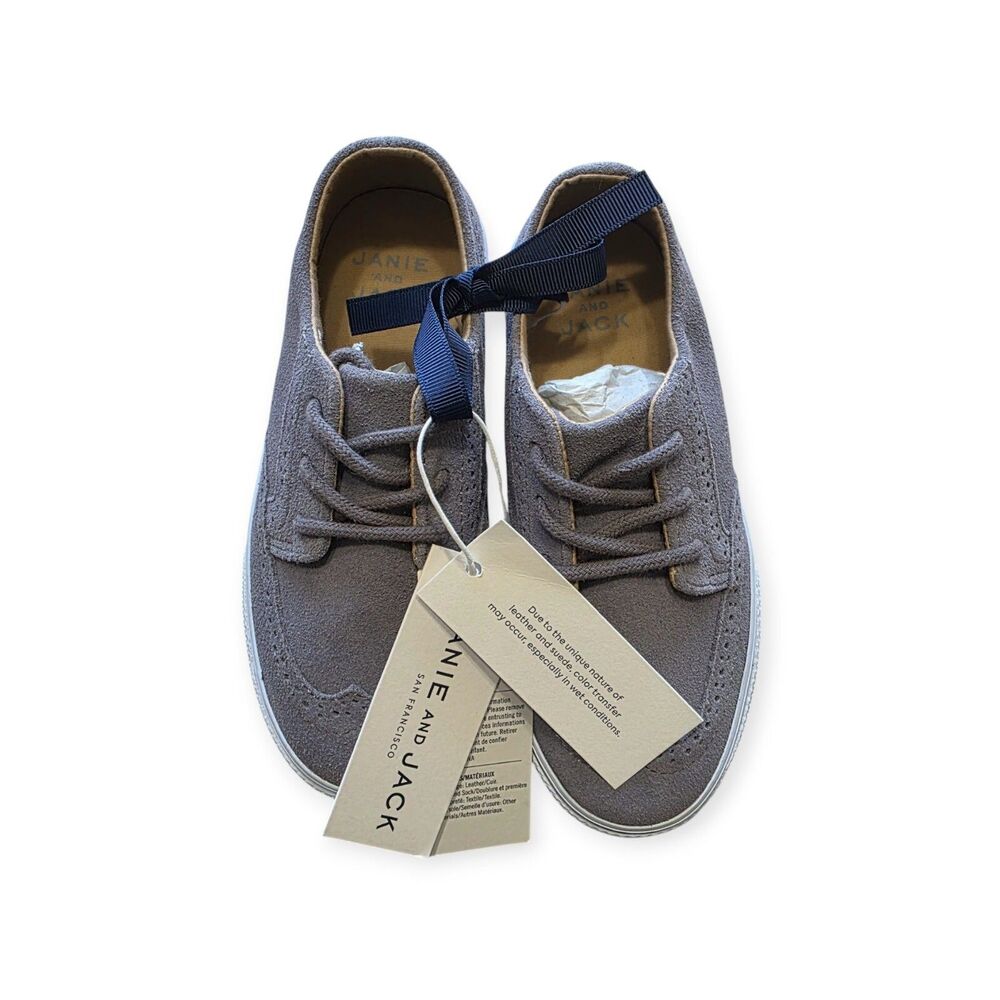 Janie and Jack Boy Gray Suede Lace up Wingtips  Toddler Size 11